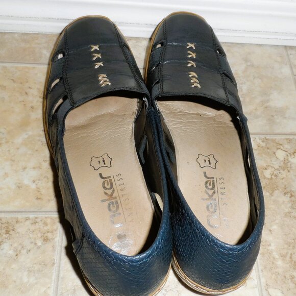 Rieker Shoes  Leather Flats Navy Comfort Antistress Loafers Sze 9 - Picture 8 of 8